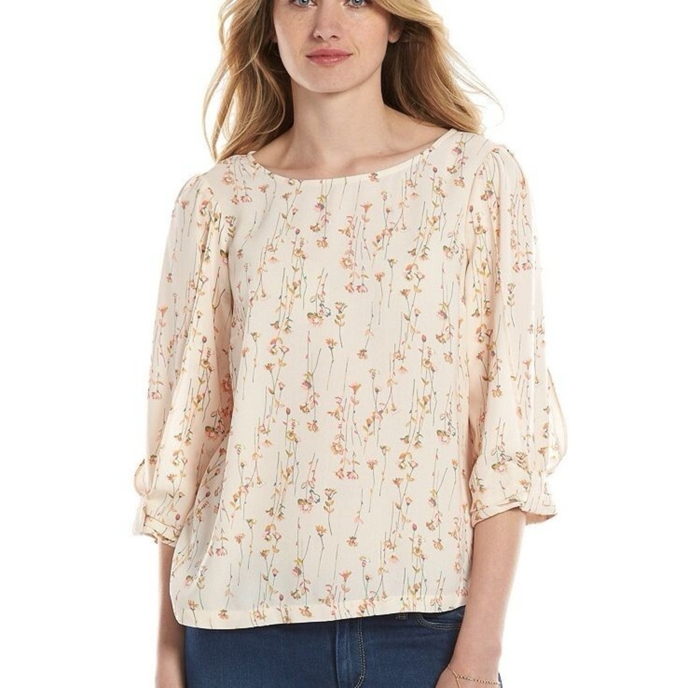 LC Lauren Conrad Blush Peach Floral Blouse